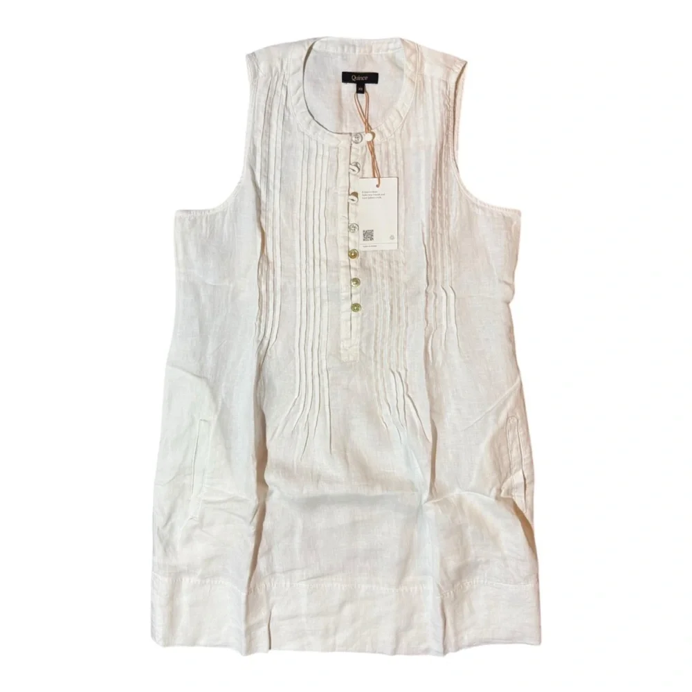 Quince 100% European Linen Dress Sz XS White NEW